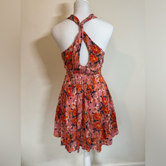 Free People Small Washed Ashore Floral‎ Mini Dress Pink Open Back Flowers Size S - Picture 2 of 6
